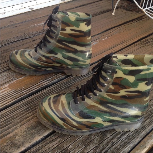 Camo Camouflage Jelly Boots 10 Clear Combat Moto - Picture 4 of 5